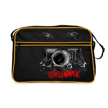 Drummer shirt for drummer player Musician - Retro Bag - black/gold - Front