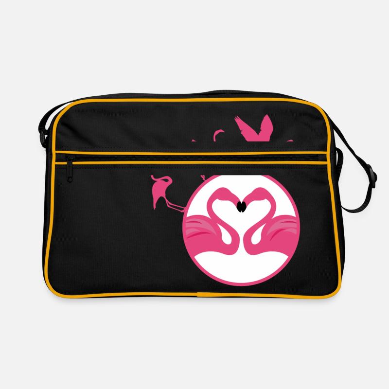 Rosa Flamingos Herz - Retro Tasche - Schwarz/Gold