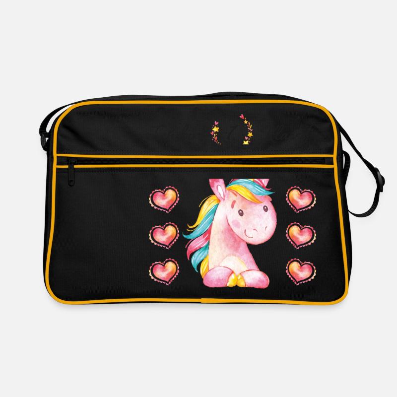 Schulanfang Einhorn Unicorn 1.Klasse Mädchen - Retro Tasche - Schwarz/Gold