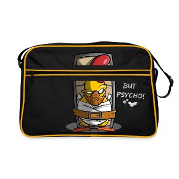 Cute but Psycho, Huhn in Zwangsjacke, Geschenkidee - Retro Tasche - Schwarz/Gold - Vorne