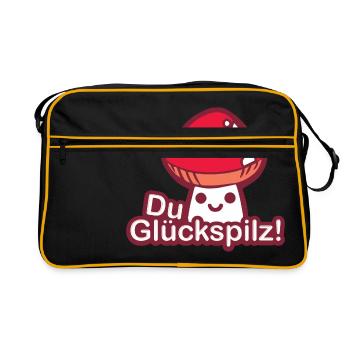 Du Glückspilz! Sprüche Spruch Witz Geschenk - Retro Tasche - Schwarz/Gold - Vorne