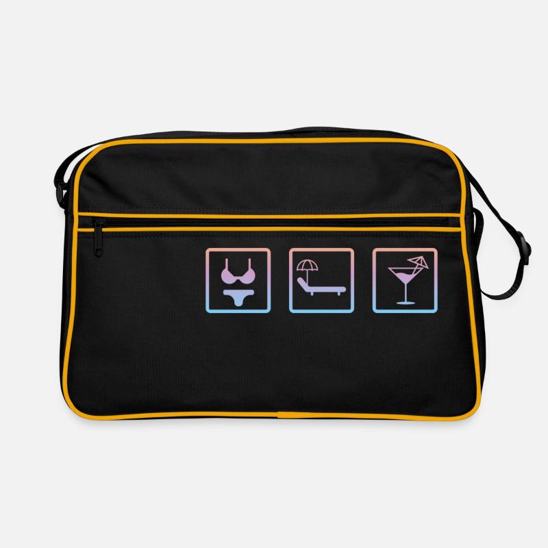 Strand Symbole Bikini Sonne Drink Geschenkidee Retro Tasche