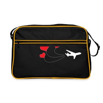 Flugzeug Urlaub Liebe Herzen Geschenkidee Reisen - Retro Tasche - Schwarz/Gold - Vorne