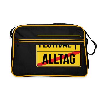 Festival Ortsschild - Alltag verlassen - Retro Tasche - Schwarz/Gold - Vorne
