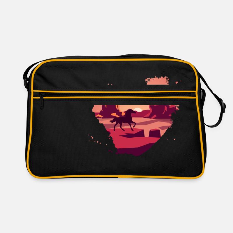 Pferd in den Rocky Mountains - Retro Tasche - Schwarz/Gold