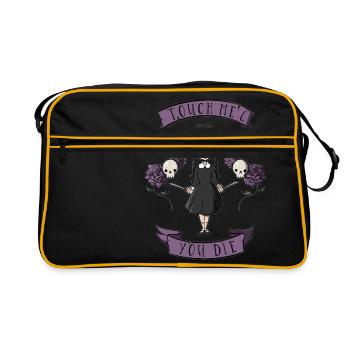 Touch me and you die! Tolle Geschenkidee, Mädchen - Retro Tasche - Schwarz/Gold - Vorne