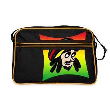 Rastafarian Head with Reggea Colors, Dreads & Beanie - Retro Bag - black/gold - Front