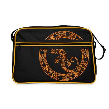 Gecko Ornament Outline - Retro Bag - black/gold - Front