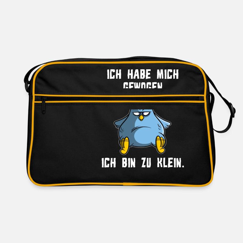 Ich habe mich gewogen - ich bin zu klein, Vogel - Retro Tasche - Schwarz/Gold