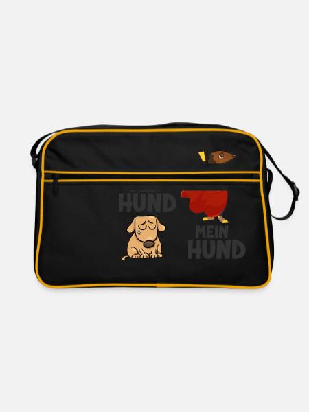 Dein Hund mein Hund Geschenk Superheld - Retro Tasche - Schwarz/Gold - Vorne