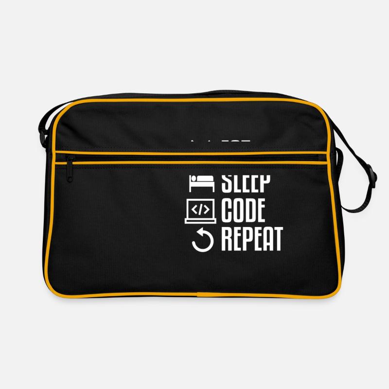 EAT SLEEP CODE REPEAT WHITE Computer T-Shirt Sac Retro