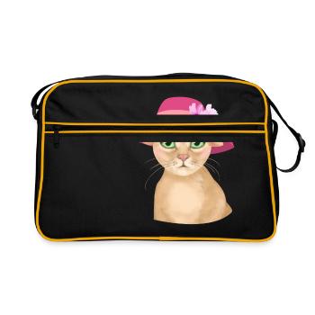Chat avec chapeau et fleur - Sac Retro - noir/or - Devant