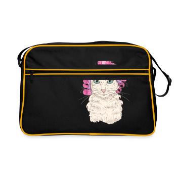 Chat avec bigoudis - Sac Retro - noir/or - Devant