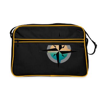 Kompass Urlaub Süden - Retro Tasche - Schwarz/Gold - Vorne