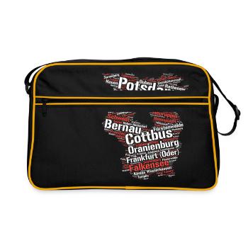 Bundesland Brandenburg: Städte im Umriss - Retro Tasche - Schwarz/Gold - Vorne