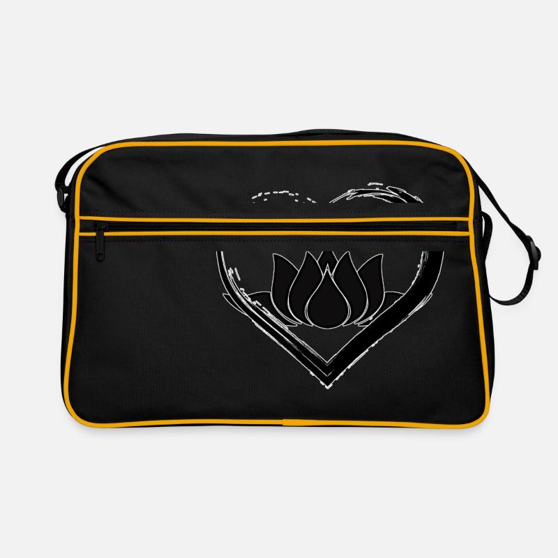 Schwarzer Herz-Lotus - Retro Tasche - Schwarz/Gold