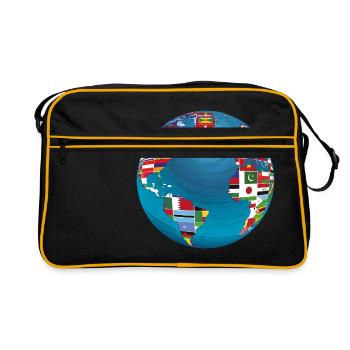Weltkarte Globus Erdkugel Landesflaggen Kontinente - Retro Tasche - Schwarz/Gold - Vorne