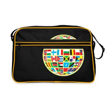 Weltkarte Globus Erdkugel Landesflaggen Kontinente - Retro Tasche - Schwarz/Gold - Vorne