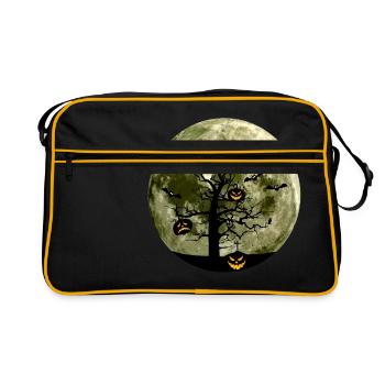 Scary evil shadow pumpkin tree moon bat - Retro Bag - black/gold - Front