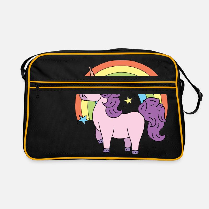 Einhorn Elsbeth vor einem Regenbogen - Retro Tasche - Schwarz/Gold