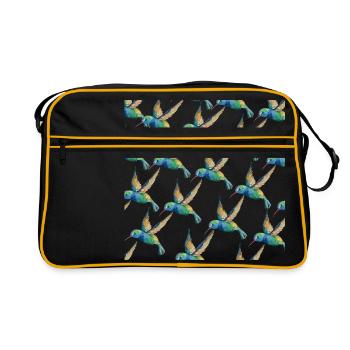 Humming Bird Pattern Bird Lovers Gift Design - Retro Bag - black/gold - Front