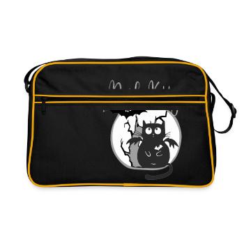 Dark Kitty... black gothic cat with bat - Retro Bag - black/gold - Front
