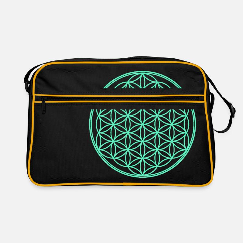Blume des Lebens blau - Retro Tasche - Schwarz/Gold