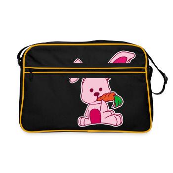 Flat design rabbit loves carrot pink sweet - Retro Bag - black/gold - Front