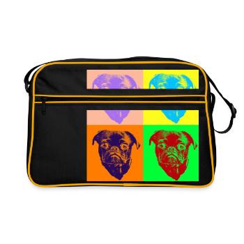 Pop Art Style Doux Mops Tête de Chien - Idée cadeau - Sac Retro - noir/or - Devant