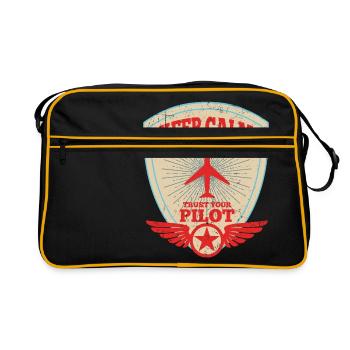 Pilot Luftfahrzeugführer Flugzeug Jet Geschenk - Retro Tasche - Schwarz/Gold - Vorne