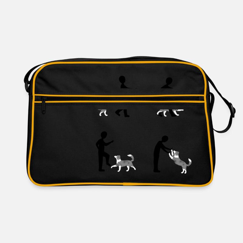 Vier Bilder Pixel dog dancing Border Collie - Retro Tasche - Schwarz/Gold
