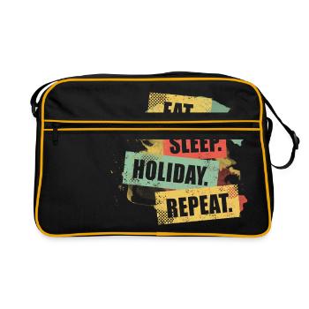 EAT SLEEP HOLIDAY REPEAT - Urlaubsreif Geschenk - Retro Tasche - Schwarz/Gold - Vorne