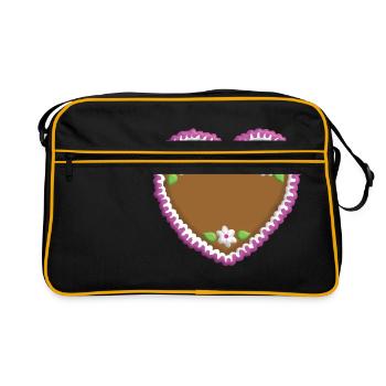 Coeur de pain d'épice pour votre propre texte - Sac Retro - noir/or - Devant
