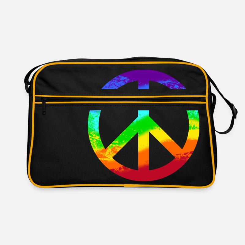 Peace-Zeichen Regenbogen Rainbow Frieden Graffiti - Retro Tasche - Schwarz/Gold