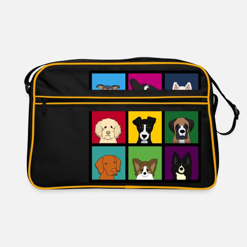 9_hundekoepfe_bunt - Retro Tasche - Schwarz/Gold