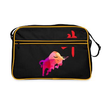 Signes du zodiaque chinois Bison Low Poly Art - Sac Retro - noir/or - Devant