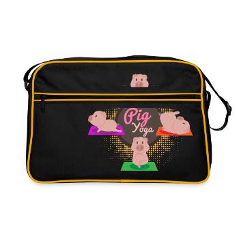 Pig Yoga Drôle - Idée cadeau - Sac Retro - noir/or - Devant