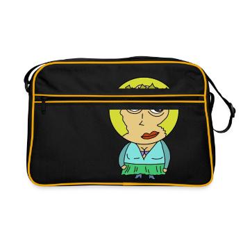Tête ronde femme personnage de dessin animé blonde blonde jolie wtf - Sac Retro - noir/or - Devant