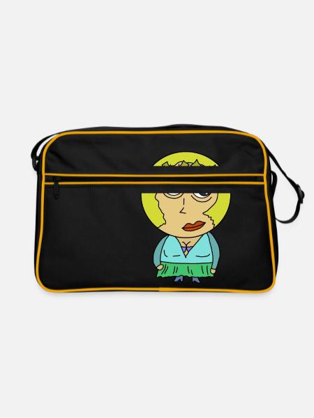 Tête ronde femme personnage de dessin animé blonde blonde jolie wtf - Sac Retro - noir/or - Devant