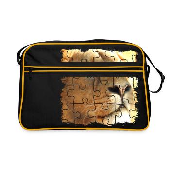 Lion puzzle, symbol of strength and strength - Retro Bag - black/gold - Front