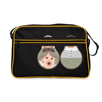 Russland Liebespaar Matroschka Puppen Geschenk - Retro Tasche - Schwarz/Gold - Vorne