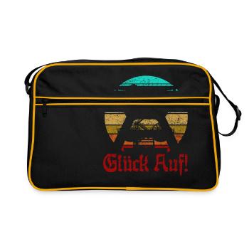 Retro Sunset Glück Auf! Vintage Bergbau Logo Zeche - Retro Tasche - Schwarz/Gold - Vorne