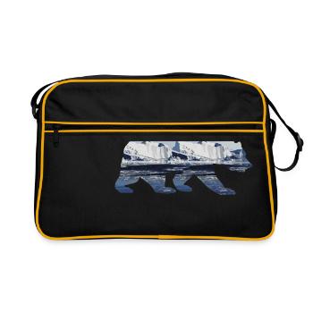 Doppelbelichtung Tiere - Eisbär Eisberg - Geschenk - Retro Tasche - Schwarz/Gold - Vorne