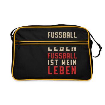 Fussball Leben Leidenschaft Spruch Geschenk - Retro Tasche - Schwarz/Gold - Vorne