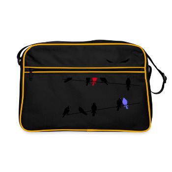 Oiseau oiseaux migrateurs noirs sur une ligne électrique - Sac Retro - noir/or - Devant
