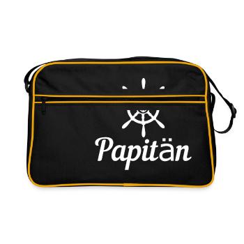 Papitän Papa T Shirt Geschenk für Seefahrer - Retro Tasche - Schwarz/Gold - Vorne