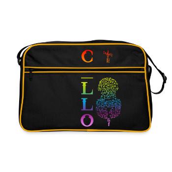 Musical Tee For Musicians "Cello Notes" T-shirt - Retro Tasche - Schwarz/Gold - Vorne