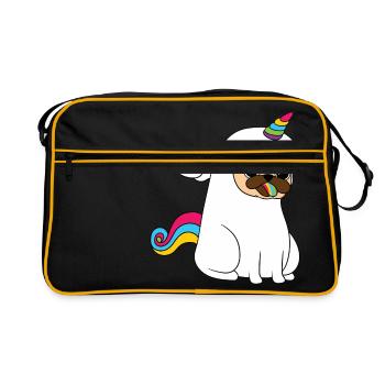 "Unipug Pug Unicorn" Certified Dog Lover? Here's - Retro Tasche - Schwarz/Gold - Vorne