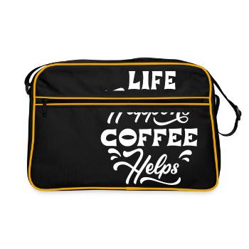 Life Happens Coffee Helps Leben Kaffee hilft - Retro Tasche - Schwarz/Gold - Vorne