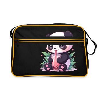 Kawaii Panda bubble tea boba tea - Retro Bag - black/gold - Front